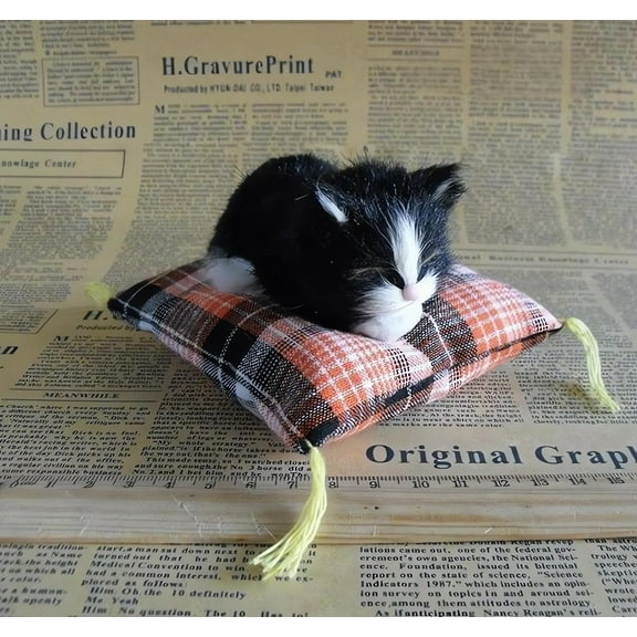 NWJ Realistic Artificial Fur Cat - Adorable Calico, Black, and Sleeping Cats Plush Toys for Kids and Home Decor