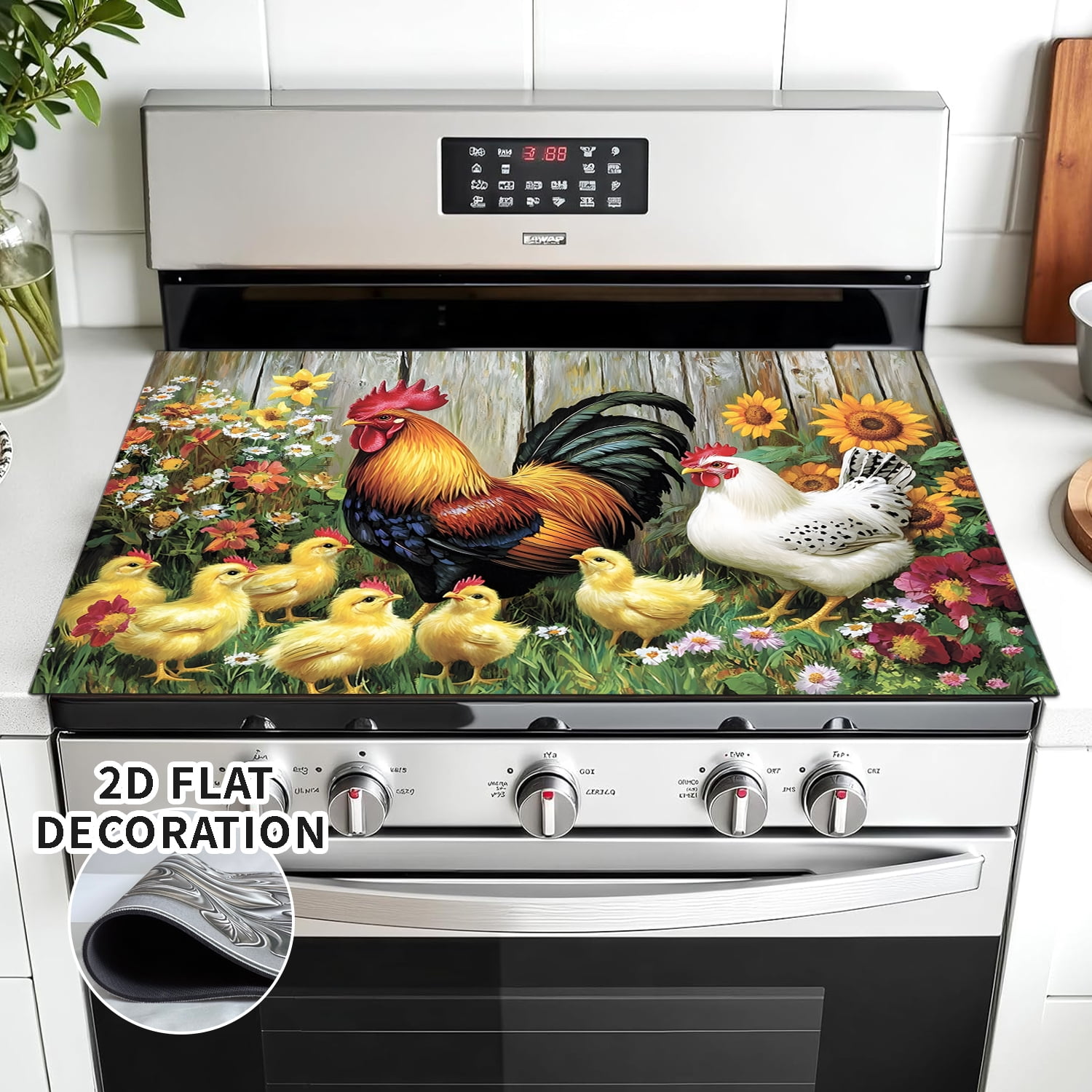 Farm rooster pattern Stove Top Cover for Electric Stove (28.5"x20.5") - Ceramic Glass Cooktop Protector, Heat Resistant Range Cover, Flat  Stovetop Protector, Multipurpose Dish Drying Mat for Kitchen
