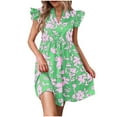 thumbnail image 2 of Sakmal Casual Dresses for Women Floral Ruffle Short Sleeve Green Comfort Fit Mid-Length Shift Dress, 2 of 7