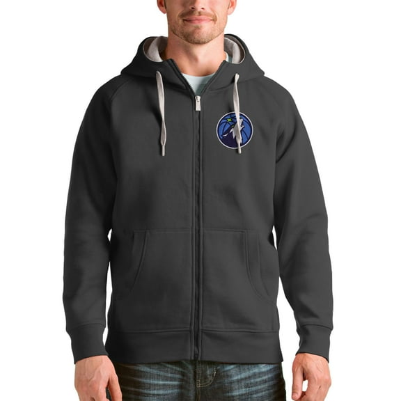 Men's Antigua Charcoal Minnesota Timberwolves Logo Victory Full-Zip Hoodie