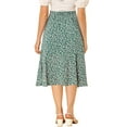 thumbnail image 3 of Unique Bargains Jupe Midi Trapèze pour Femme, Imprimé Feuilles, Sarcelle, TG, 3 of 7