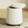 thumbnail image 4 of Furniliving Storage Ottoman with Wheels, Upholstered Swivel Faux Terry Fabric Vanity Stool, Small Foot Stools Ottoman, Round Coffee Table for Living Room, Bedroom, Beige, 4 of 10