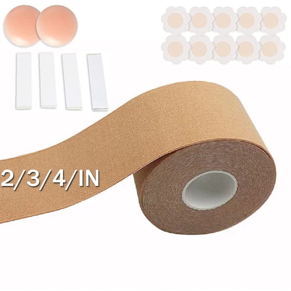 Boob Tape, Boobytape for Breast Lift, Bob Tape for Large Breasts, Breast Lift Tape with Upgrade Silicone Reusable Nipple Covers, Waterproof Sweat-Proof Bob Tape for Breast Lift