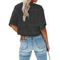 thumbnail image 2 of Langwyqu Short Sleeved Women Stripe Print Crop Tops Casual Shirt, 2 of 2