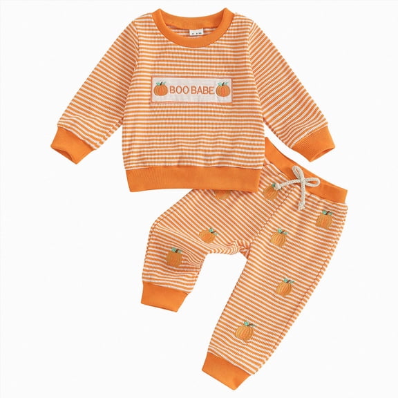 mgoYE Fall Winter Toddler Baby Girl Halloween Clothes Cute Print Ruffle Shirt Top Pants Set 2 Piece Newborn Infant Girl Outfit|Orange,2-3 Years