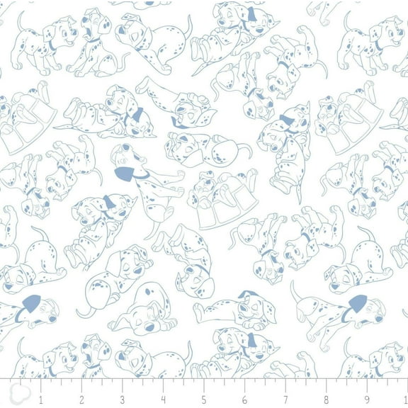 Disney 101 Dalmatians Puppies Dogs Outlines Blue 100% Cotton Fabric by The Yard