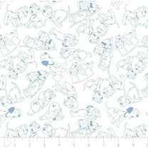 Disney 101 Dalmatians Puppies Dogs Outlines Blue 100% Cotton Fabric by The Yard
