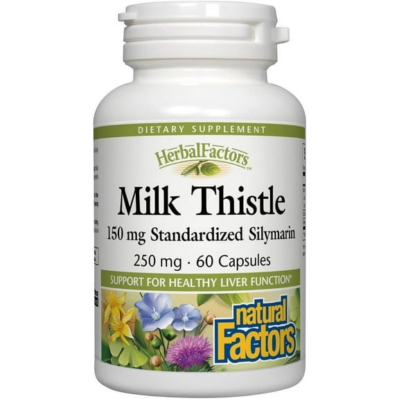 Natural Factors HerbalFactors, Milk Thistle 250 mg, Promotes Healthy Liver Function with Dandelion and Turmeric, 60 Capsules