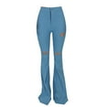 thumbnail image 3 of Women Lady Fashion Hole Zipper Wide Leg Pants Boot Cut Pant Jeans Trousers, 3 of 5