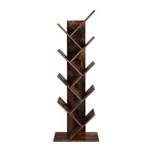 Benzara BM230426 8 Tier Skyline Standing Wooden Bookshelf, Rustic Brown