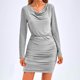 thumbnail image 5 of ICHUANYI Liquidación Mini vestido bodycon de otoño para mujer, brillante, manga larga, cuello vuelto, fruncido, corto, club, cóctel, vestidos de invitados de boda ICHUANYI WER202308244152, 5 of 9