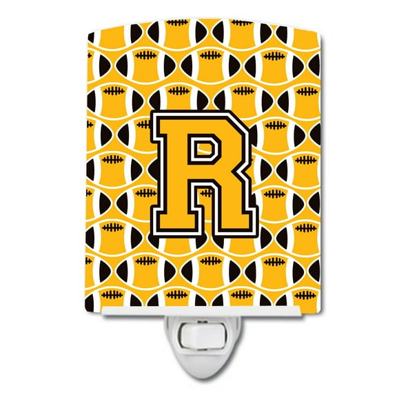 Caroline's Treasures CJ1080-RCNL Letter R Football Black, Old Gold and White Ceramic Night Light, 6x4x3", multicolor