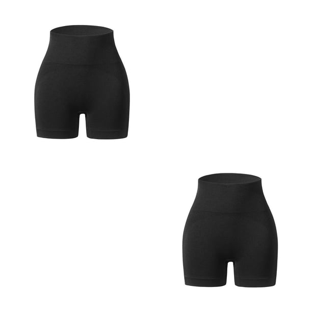 Qarigey Pantalones cortos de Yoga sin costuras para mujer, ropa deportiva de verano con parte inferior de cintura alta para entrenamiento de Negro S 2piezas
