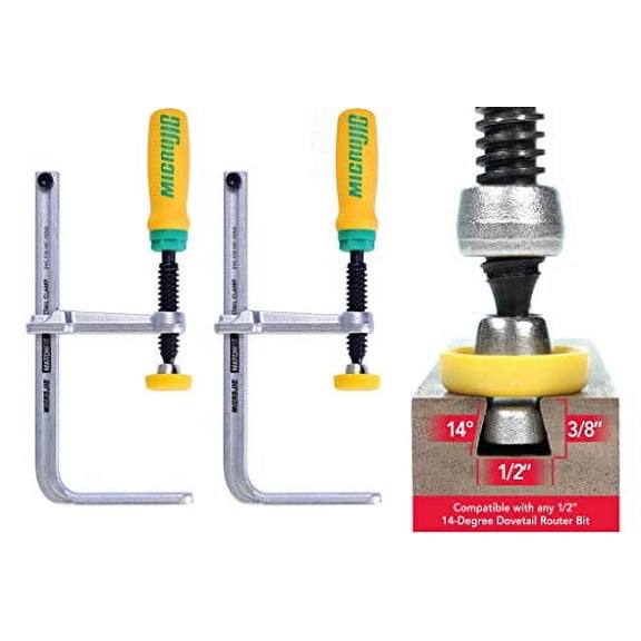 MICROJIG GRR-RIPPER DVC-538K2 Match Fit Dovetail Clamps, Yellow/Green