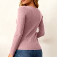 thumbnail image 4 of Women's Long Sleeve Henley Tops Ribbed Knit Slim Fitted Trendy T Shirt Basic Tees Layer 2025 Fall Fashion Outfits Pink XL, 4 of 5