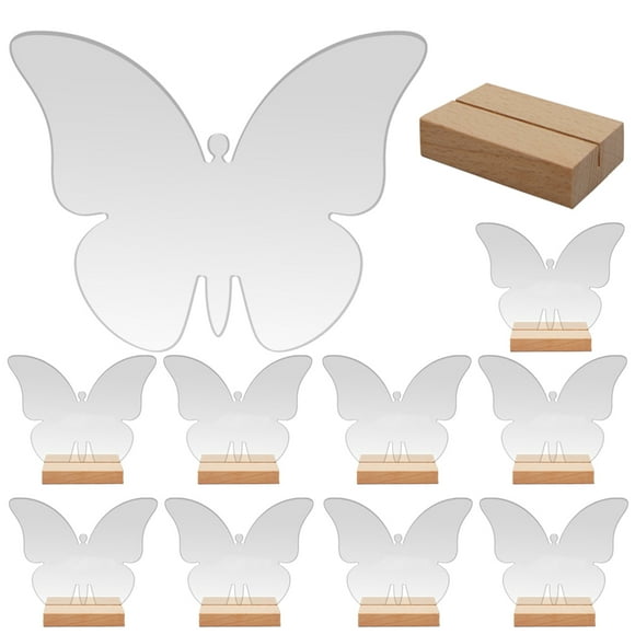 Milisten 10 Sets Transparent Butterfly Acrylic Sign Blank Acrylic Butterfly Shape Table Sign with Wood Stand