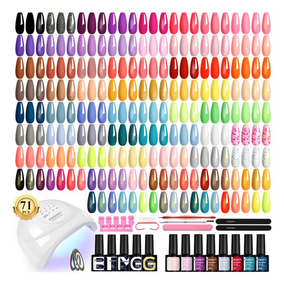 Kit de esmalte en gel Phoenixy de 71 piezas con lámpara UV de 48 W