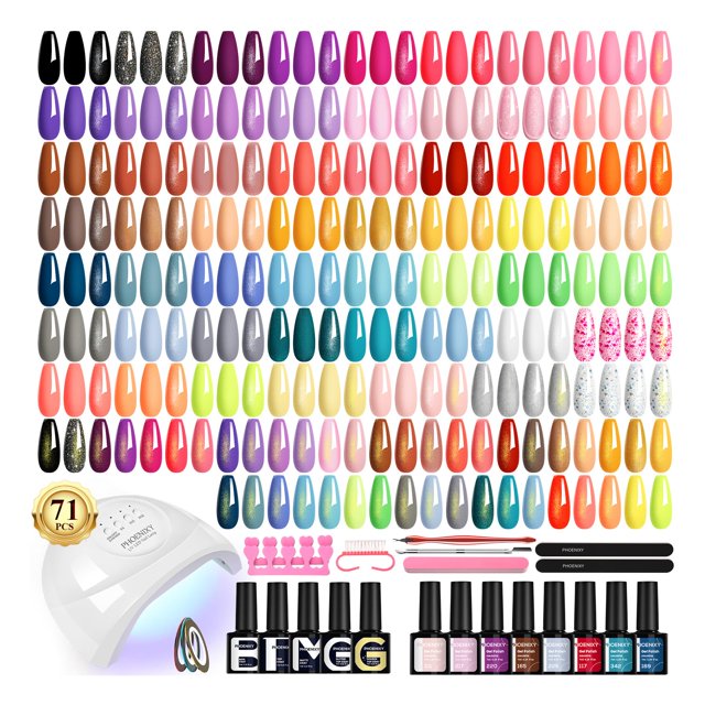 Kit de esmalte en gel Phoenixy de 71 piezas con lámpara UV de 48 W