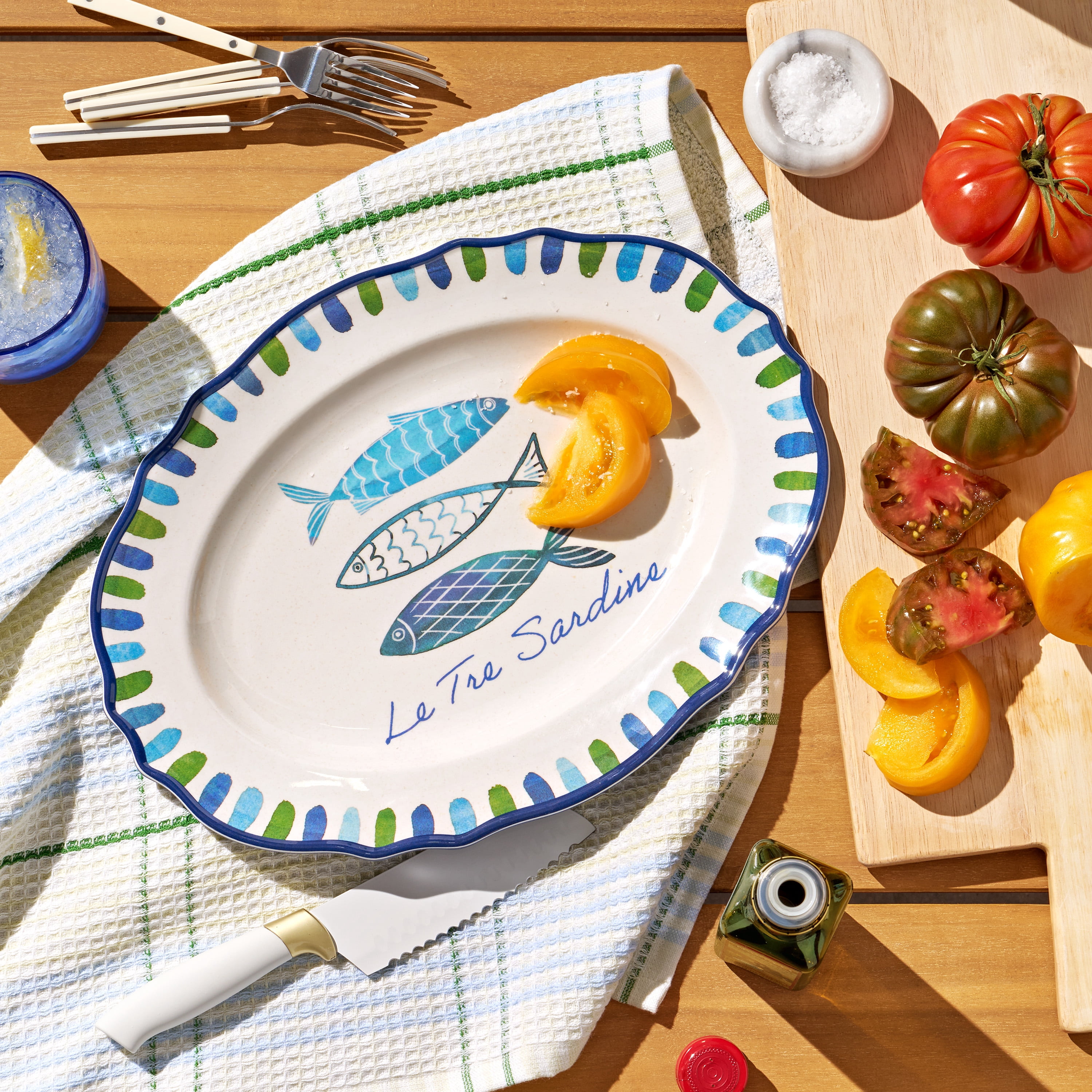 Beautiful 14" x 10.4" Bamboo Melamine Oval Medium Serve Platter, Multi-Color by Drew Barrymore