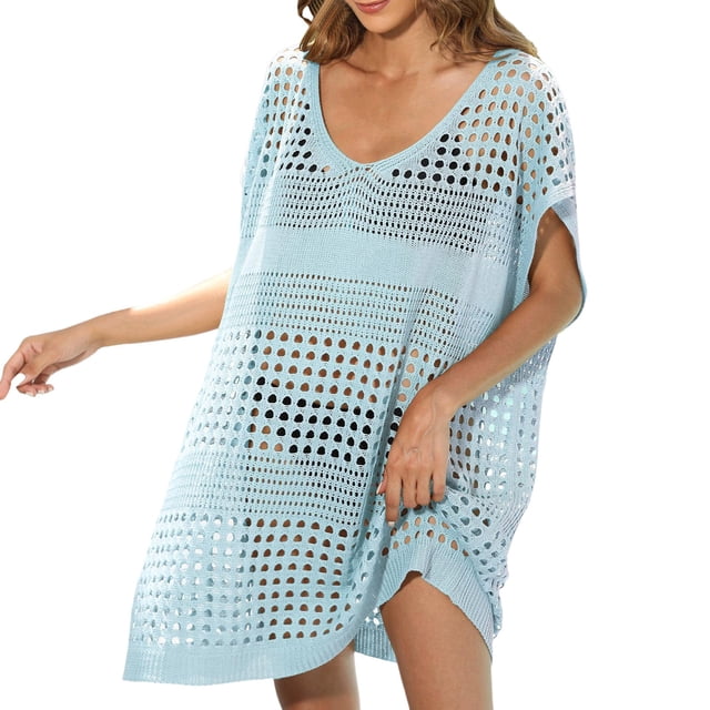 Cathalem Robe de Plage Débardeur Col en V pour Femmes, Bleu Taille Unique