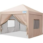 Quictent Privacy 8x8 Ez Pop up Canopy Tent Enclosed Instant Canopy Shelter Portable with Sidewalls and Mesh Windows Waterproof (Tan)
