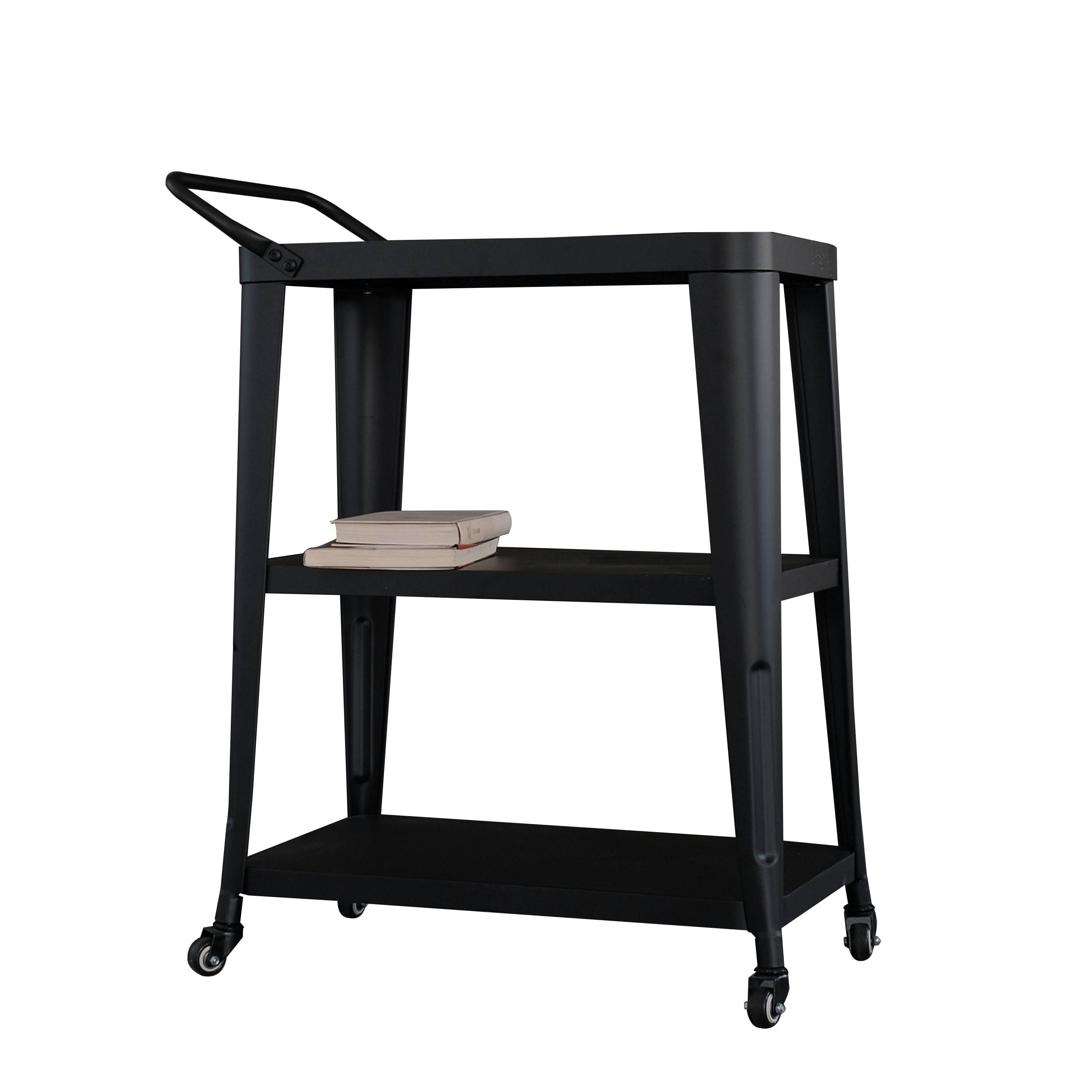 3-Tiered Metal Frame, Industrial Dining Cart with Swivel Wheels, Black