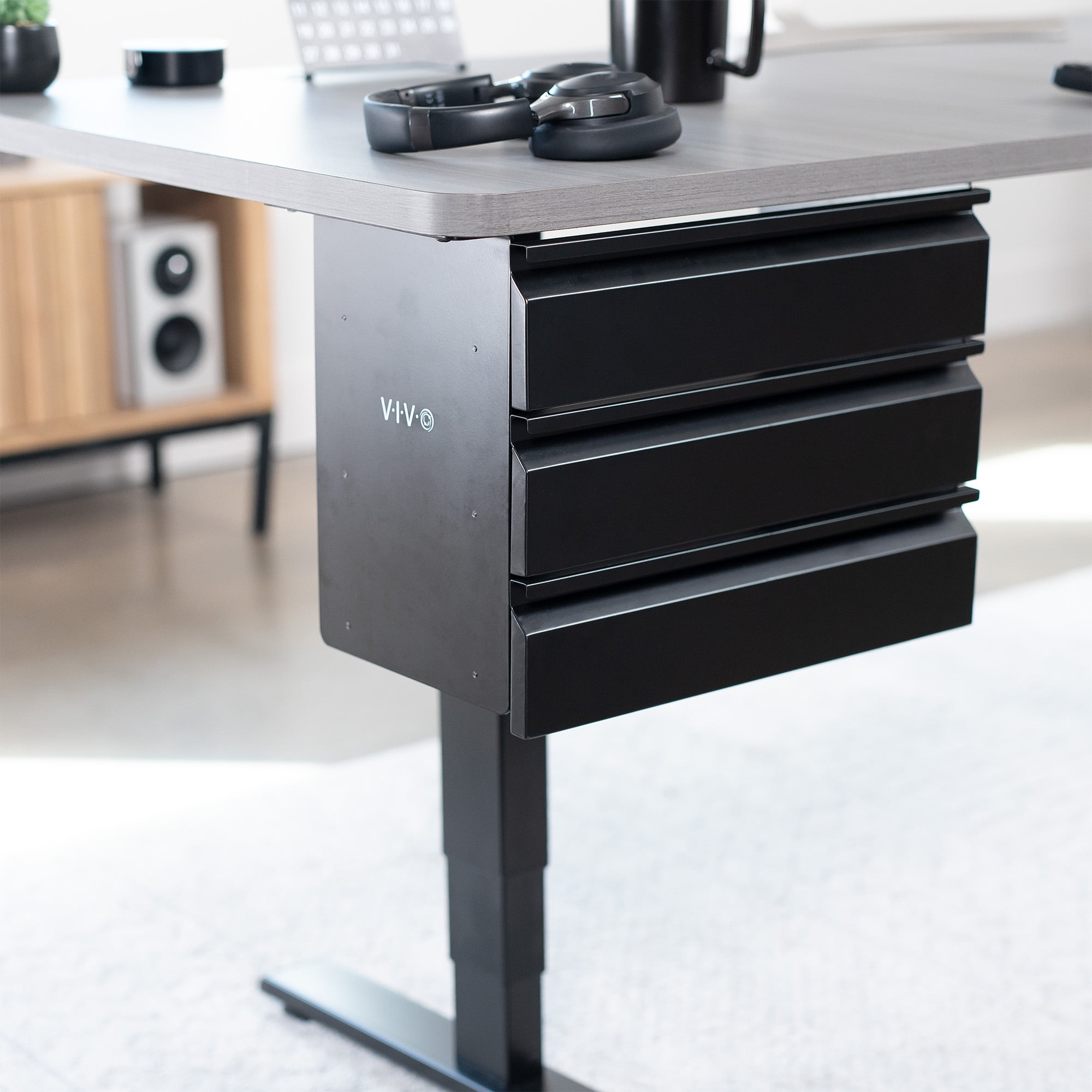 VIVO Black 3 Level 16" Pull Out Under Desk Storage Drawer Set