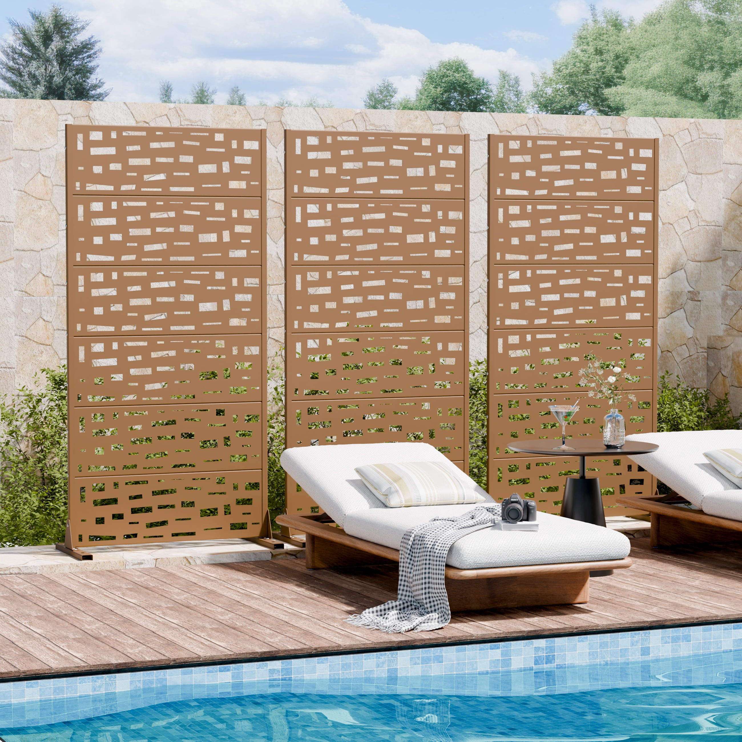 Privacy Metal Screen Fence Panel Horizontal Stripe Pattern