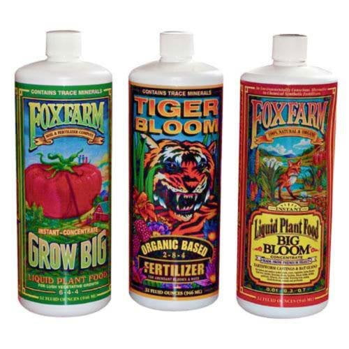 Fox Farm Soil Trio Nutrients Bundle, Big Bloom, Grow Big, Tiger Bloom Quart 32oz