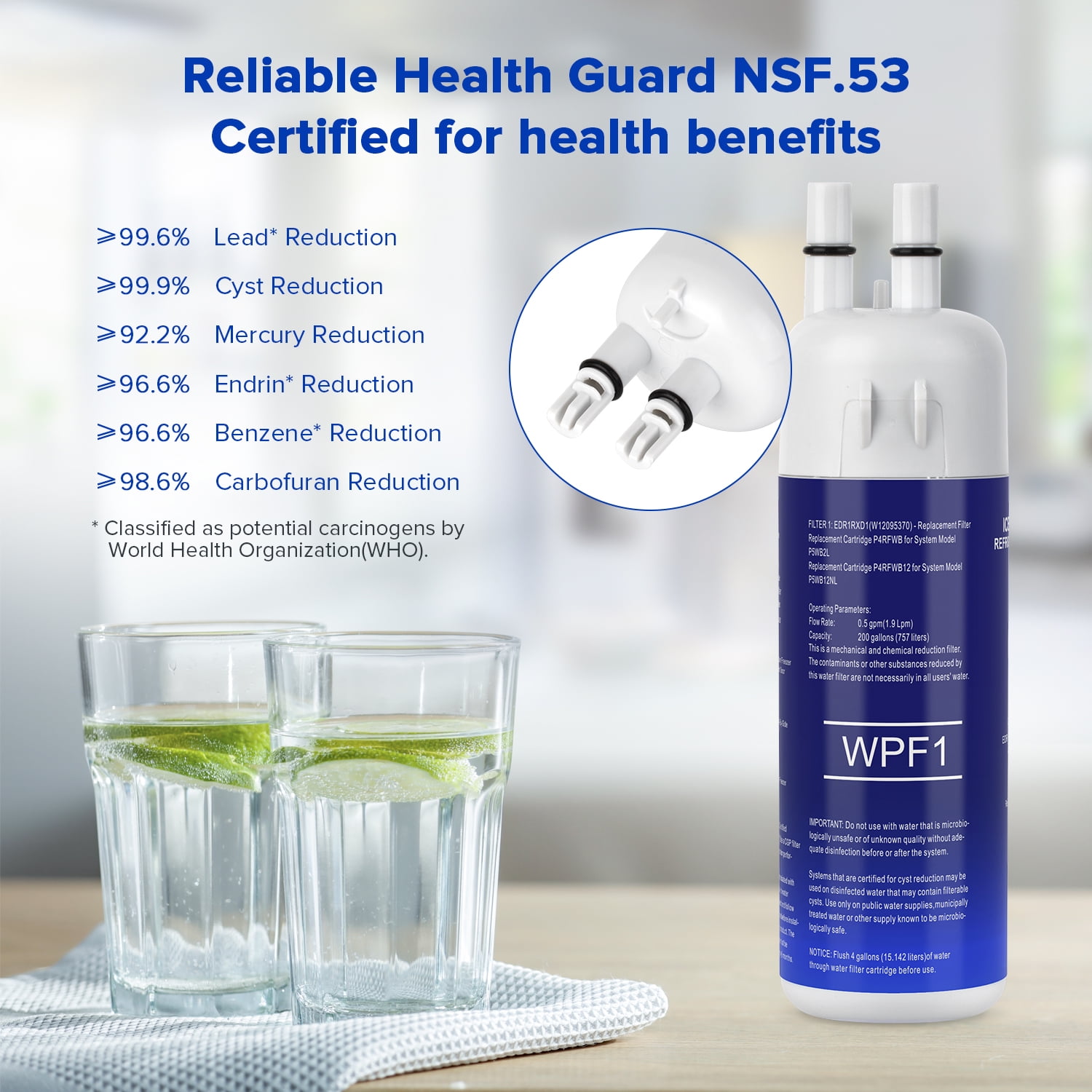 EDR1RXD1 Water Filter Replacement 1 Compatible with W10295370A W10295370 EDRIRXD1B 9081 46-9081 469081 46-9930 469930 9930 P5WB2L P8RFWB2L P8WB2L P4RFWB P5WB12NL and EDRD101G1W, 2-Pack