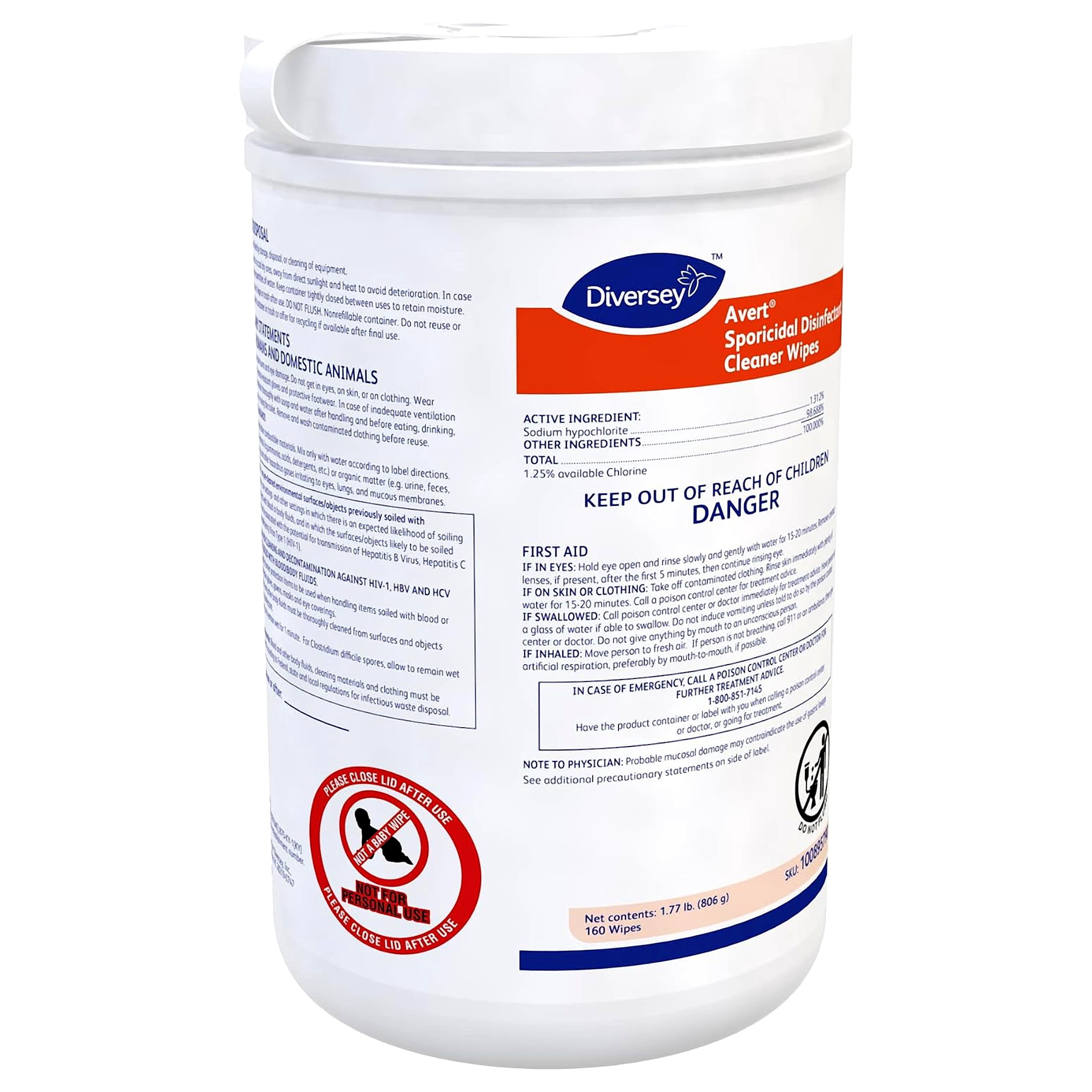 Avert Disinfecting Wipes, Canister, 6"x7", PK12 100895790