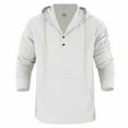 thumbnail image 4 of WIZUTIZ Mens Linen Henley Hoodies Long Sleeve Button Down Sweatshirts Drawstring Casual Beach Pullover Tops Fall Fashion Shirt, 4 of 5