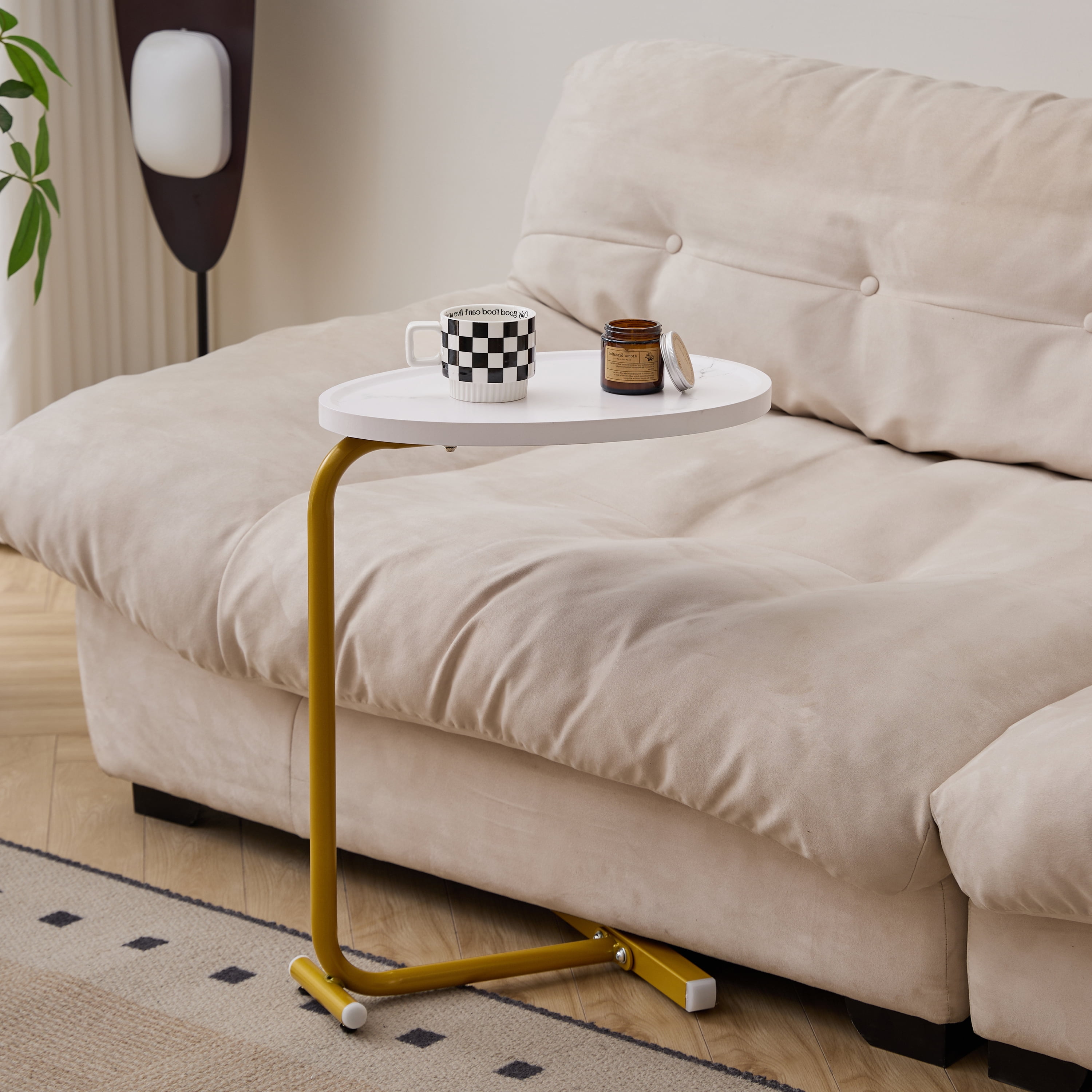 2-pieces White C-shaped Side Table, C Shaped End Table, Side Table for Couch and Bed, Small Side Table for Small Spaces