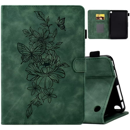 MonsDirect Case for Amazon All-New Kindle Fire 7 Tablet 12th Generation 2022 Latest Model 7", Suede Leather Folio Stand Cover, Auto Wake/Sleep with Pen Holder for Fire 7 12th Generation 2022, Green