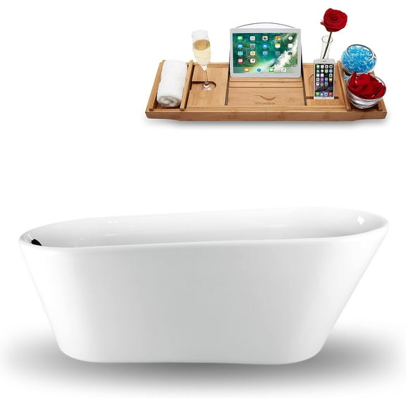 61" Streamline N-1520-61FSWH-FM Freestanding Tub and Tray With Internal Drain