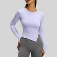 thumbnail image 4 of Workout Tops for Women Long Sleeve Split Hem Shirt Yoga Top Running Shirt Seamless Athletic Top Beige XL, 4 of 9