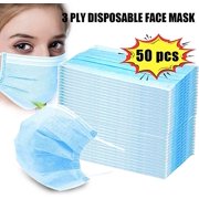 Disposable 3-Ply Face Mask Antiviral Medical Surgical Mask with Earloop Polypropylene Masks for Personal Health - 50 Pieces (Blue)