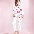 thumbnail image 2 of Tnhcen Women's Valentine's Day Pajamas 2 Piece Set, Heart Print Long Sleeve Button Front Sleepwear with Pockets Soft Milk Silk Cozy Pajamas for Women Size S - 2XL, 2 of 8