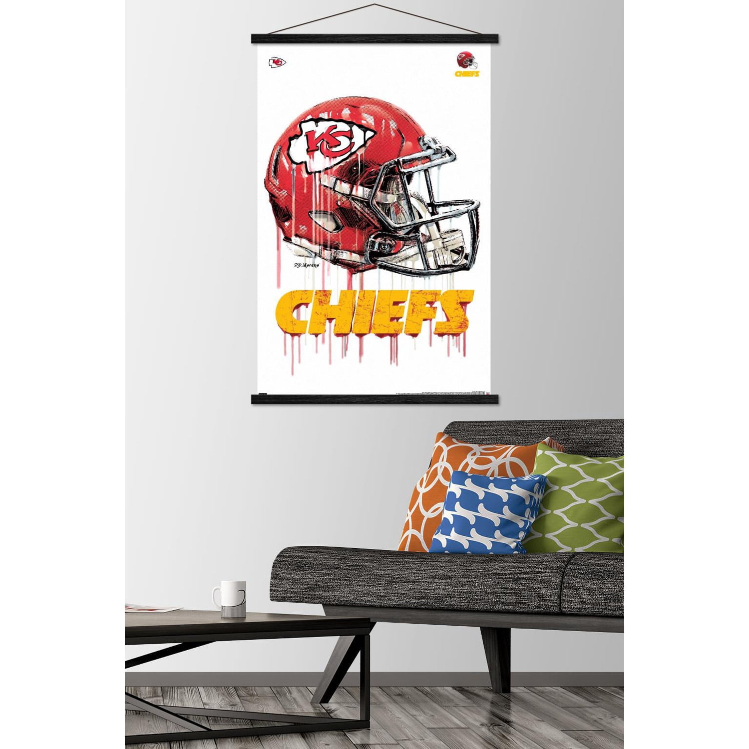 NFL Kansas City Chiefs - Drip Helmet 20 Wall Poster with Wooden Magnetic Frame, 22.375" x 34"
