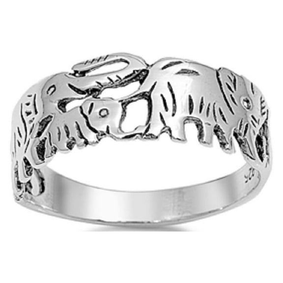 925 Sterling Silver Elephants Designer Ring Size 6