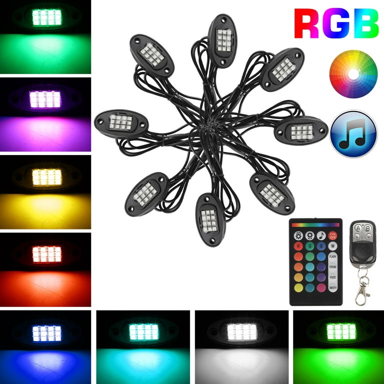8 Pods RGB LED Rock Light, TSV RGB LED Neon Lights Kit with Remote