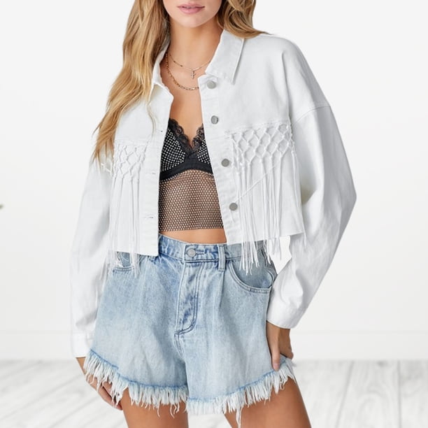 Chaquetas vaqueras con lentejuelas y letras bolsillos chaqueta vaquera para mujer chaqueta informal atuendo diario