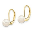 thumbnail image 2 of Real 14kt Yellow Gold 6-7mm White Round Saltwater Akoya Cultured Pearl Leverback Earrings; for Adults and Teens; for Women and Men, 2 of 3