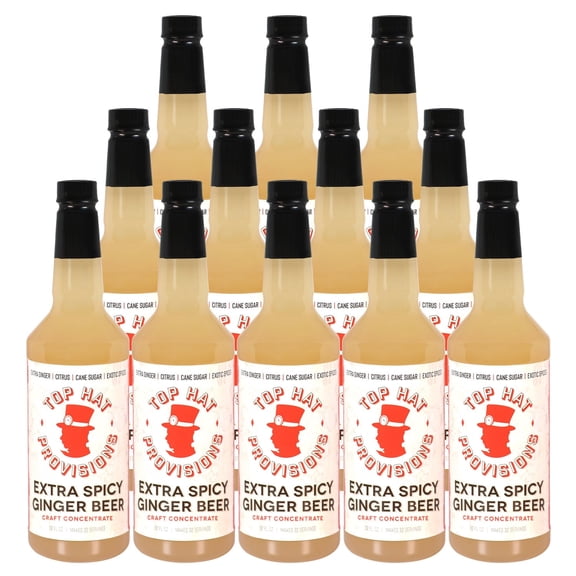 Top Hat Extra Spicy Ginger Beer Syrup - Moscow Mule Mix - Ginger Citrus Soda Concentrate - 32oz Liquid Plastic Bottle