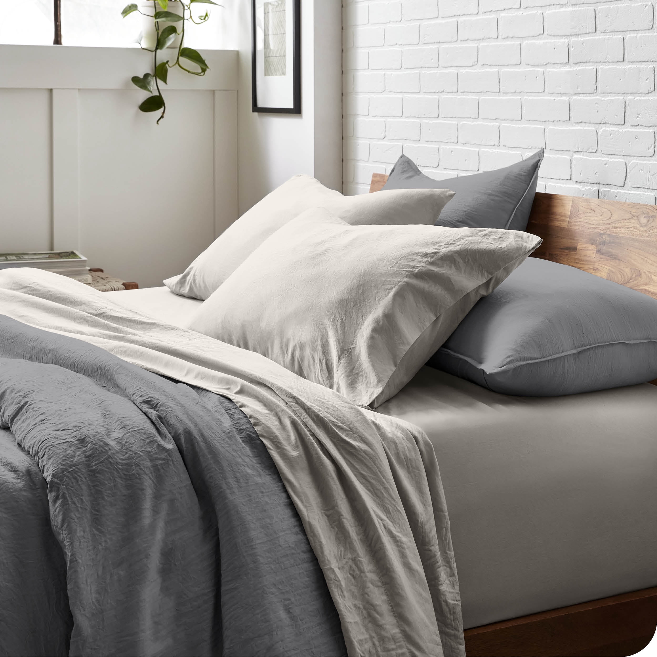 Bare Home Fog Sandwashed Microfiber Sheet Set, Wrinkle Resistant, Deep Pocket, King
