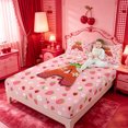 thumbnail image 3 of meiyoeat Strawberry Floral Monogram A Bed Sheets,3D Cartoon Cute Fruit Full Size Sheets For Girl,4pcs,1 Flat Sheet,1 Fitted Sheet and 2 Pillowcases, 3 of 6