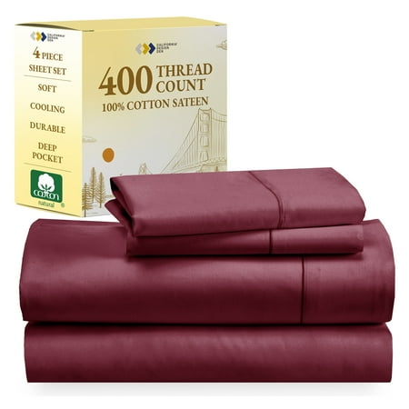 California Design Den Queen Sheets Set - 400 Thread Count 100% Cotton Sateen - Deep Pocket - Cooling - Breathable 4 Piece Adult/Teen Bed Sheet Set Burgundy Red