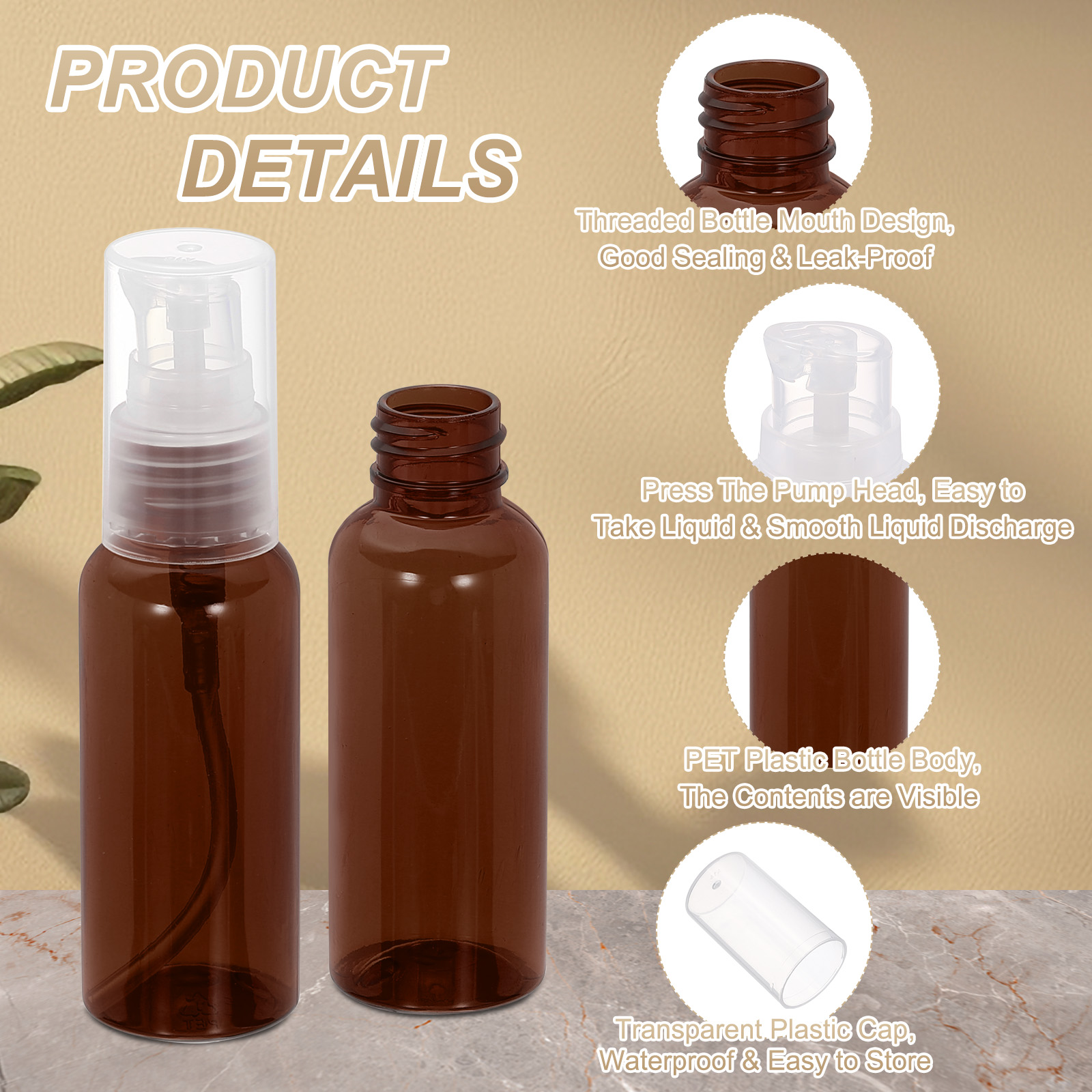 Uxcell 10Pcs Travel Pump Bottle, Empty Pump Bottle Dispenser, 1.7oz Clear Brown