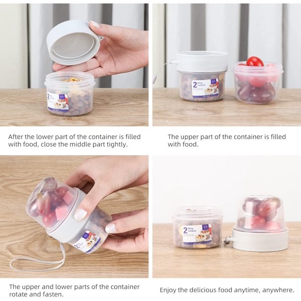 Pot à Yaourt à Emporter 150 Ml + 150 Ml - Avec Cuillère Pliable Et Dragonne - Récipient Double Compartiment Pour Collations, Céréales, Sauces