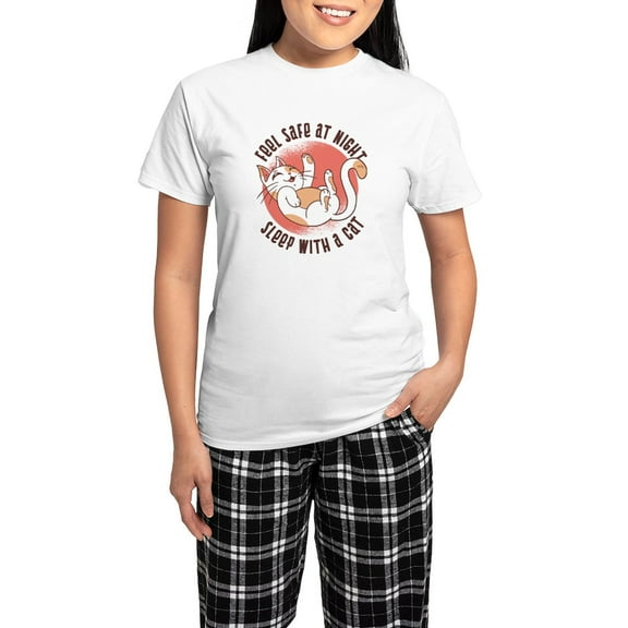 CafePress - Sleep With A Cat Pajamas - Women's Short Sleeve Print T-Shirt and Pants Light Cotton Pajama Set